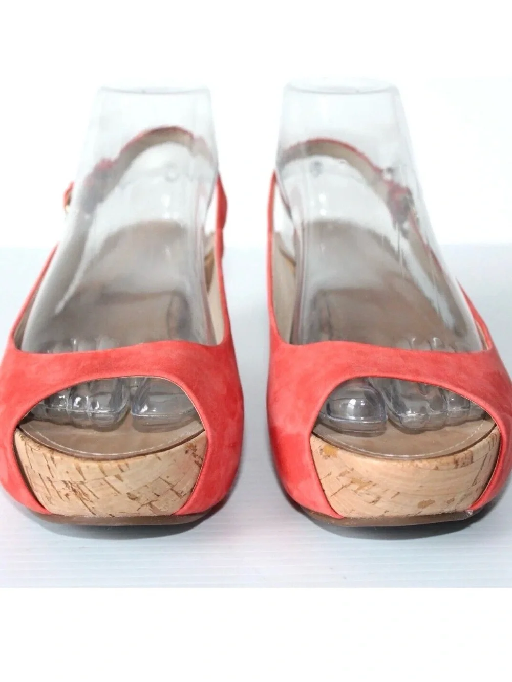 Via Spiga Size 8.5M Red Suede Slingback Cork Platform Wedge Heels Sandals Shoes